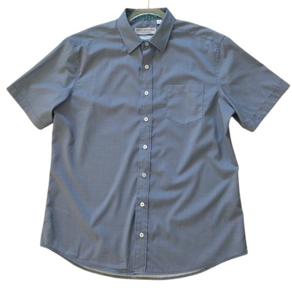 Nick Graham Button Up Shirt Man L Blue Everywhere Stretch Modern Fit Short‎ Slvs